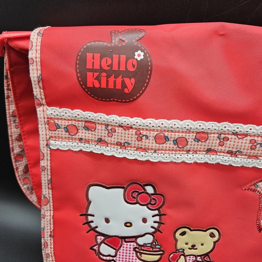 VTG Sanrio Hello Kitty Messenger Shoulder Bag Red Apple Gingham Laptop Y2K
